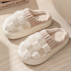 Pantoufles mixtes en coton à carreaux, semelle souple, blanc