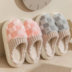 Pantoufles mixtes en coton à carreaux, semelle souple