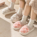 Pantoufles mixtes en coton à carreaux, semelle souple