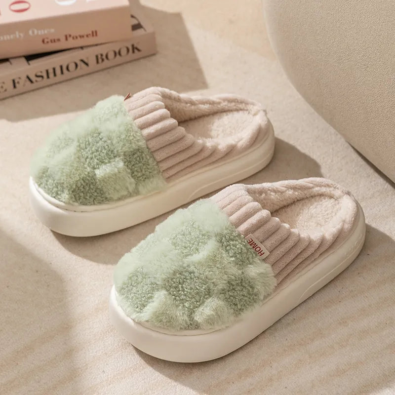 Pantoufles mixtes en coton à carreaux, semelle souple