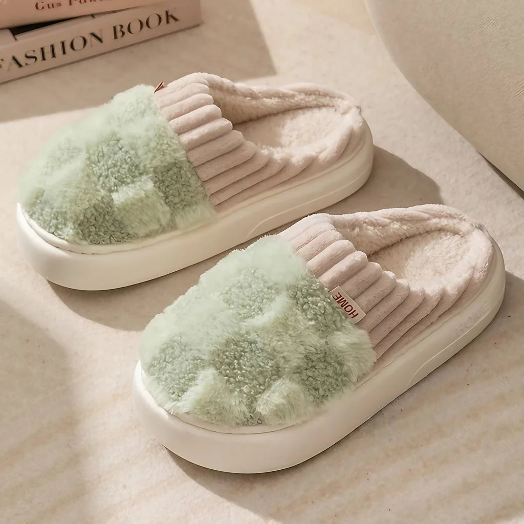 Pantoufles mixtes en coton à carreaux, semelle souple, vert