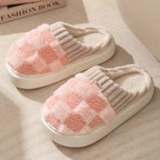 Pantoufles mixtes en coton à carreaux, semelle souple, rose