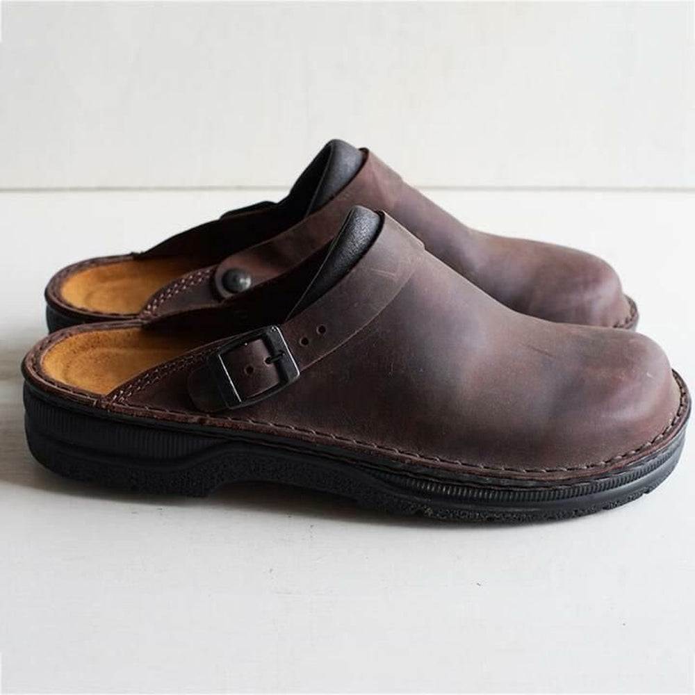 Pantoufles homme à semelle rembourrée, bout arrondi, café