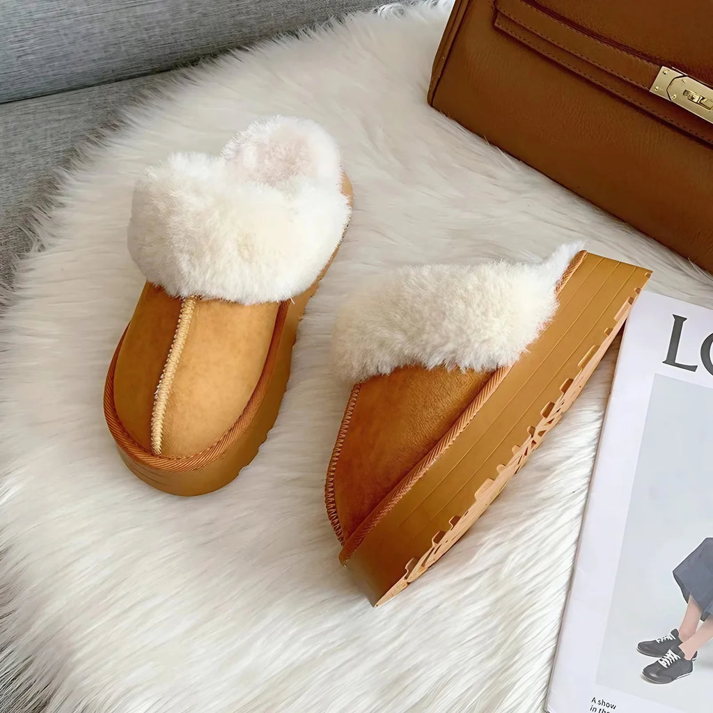 Chaussons femme à plateforme, doublure fourrure synthétique