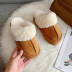 Chaussons femme à plateforme, doublure fourrure synthétique, marron