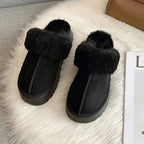 Chaussons femme à plateforme, doublure fourrure synthétique, noir