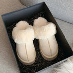 Chaussons femme à plateforme, doublure fourrure synthétique, blanc