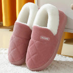 Chaussons en peluche mixtes, fourrés, semelle antidérapante, rose