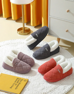 Chaussons en peluche mixtes, fourrés, semelle antidérapante