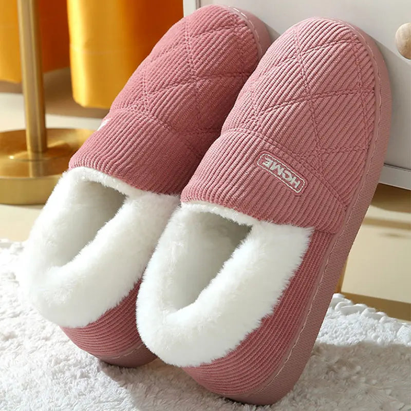 Chaussons en peluche mixtes, fourrés, semelle antidérapante