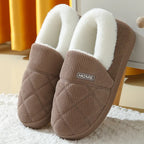 Chaussons en peluche mixtes, fourrés, semelle antidérapante, marron