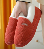 Chaussons en peluche mixtes, fourrés, semelle antidérapante