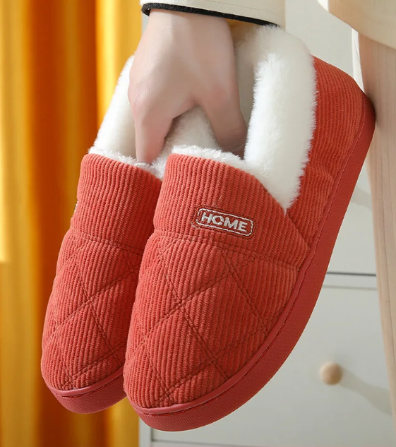 Chaussons en peluche mixtes, fourrés, semelle antidérapante