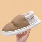 Chaussons mixtes doublés de peluche, semelle antidérapante, café