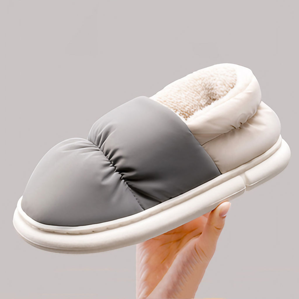 Chaussons mixtes doublés de peluche, semelle antidérapante, gris