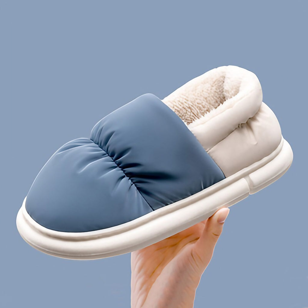 Chaussons mixtes doublés de peluche, semelle antidérapante, bleu