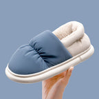 Chaussons mixtes doublés de peluche, semelle antidérapante, bleu