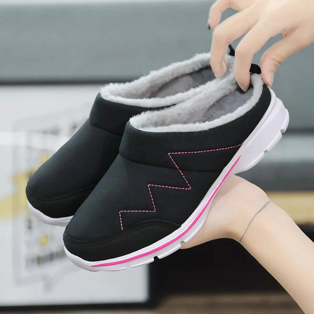 Chaussons mixtes en peluche, semelle antidérapante, du 36 au 48, noir et rose