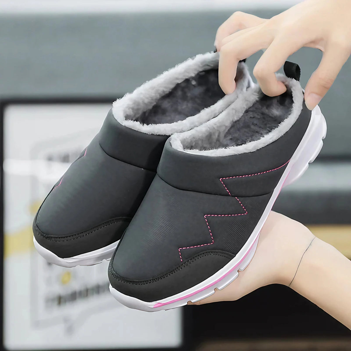 Chaussons mixtes en peluche, semelle antidérapante, du 36 au 48, gris