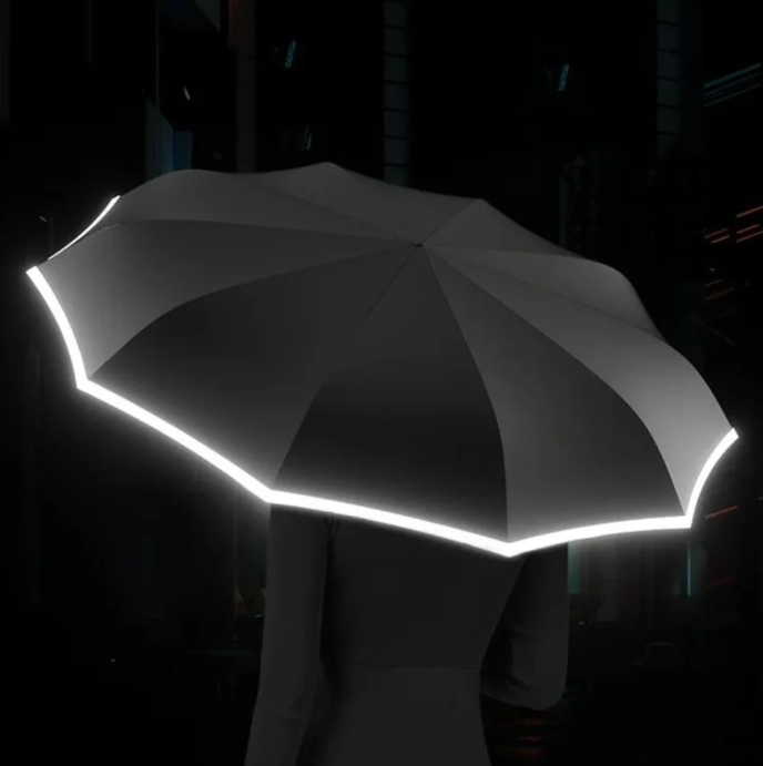 Parapluie anti-tempête à bord réfléchissant, format compact