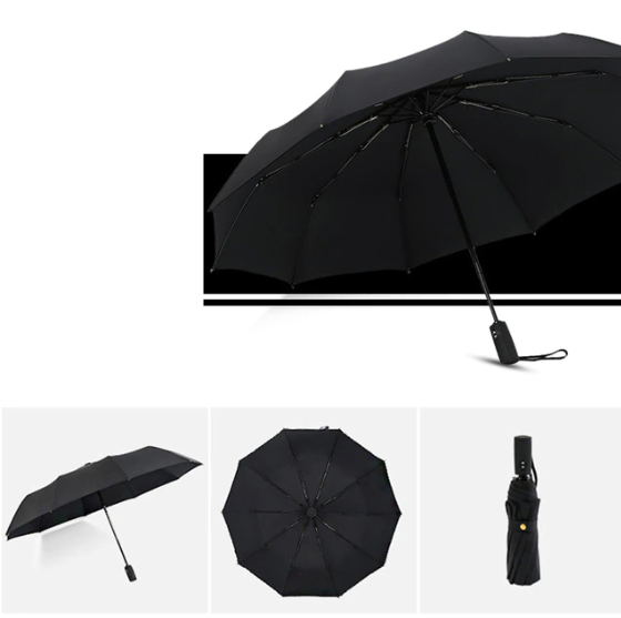 Parapluie anti-vent pliant et compact, cinq coloris, noir