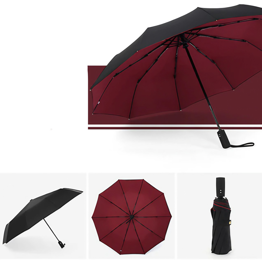 Parapluie anti-vent pliant et compact, cinq coloris, rouge foncé