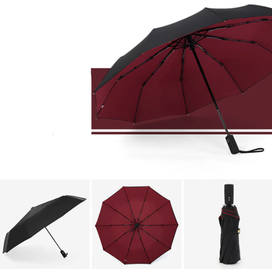 Parapluie anti-vent pliant et compact, cinq coloris, rouge foncé