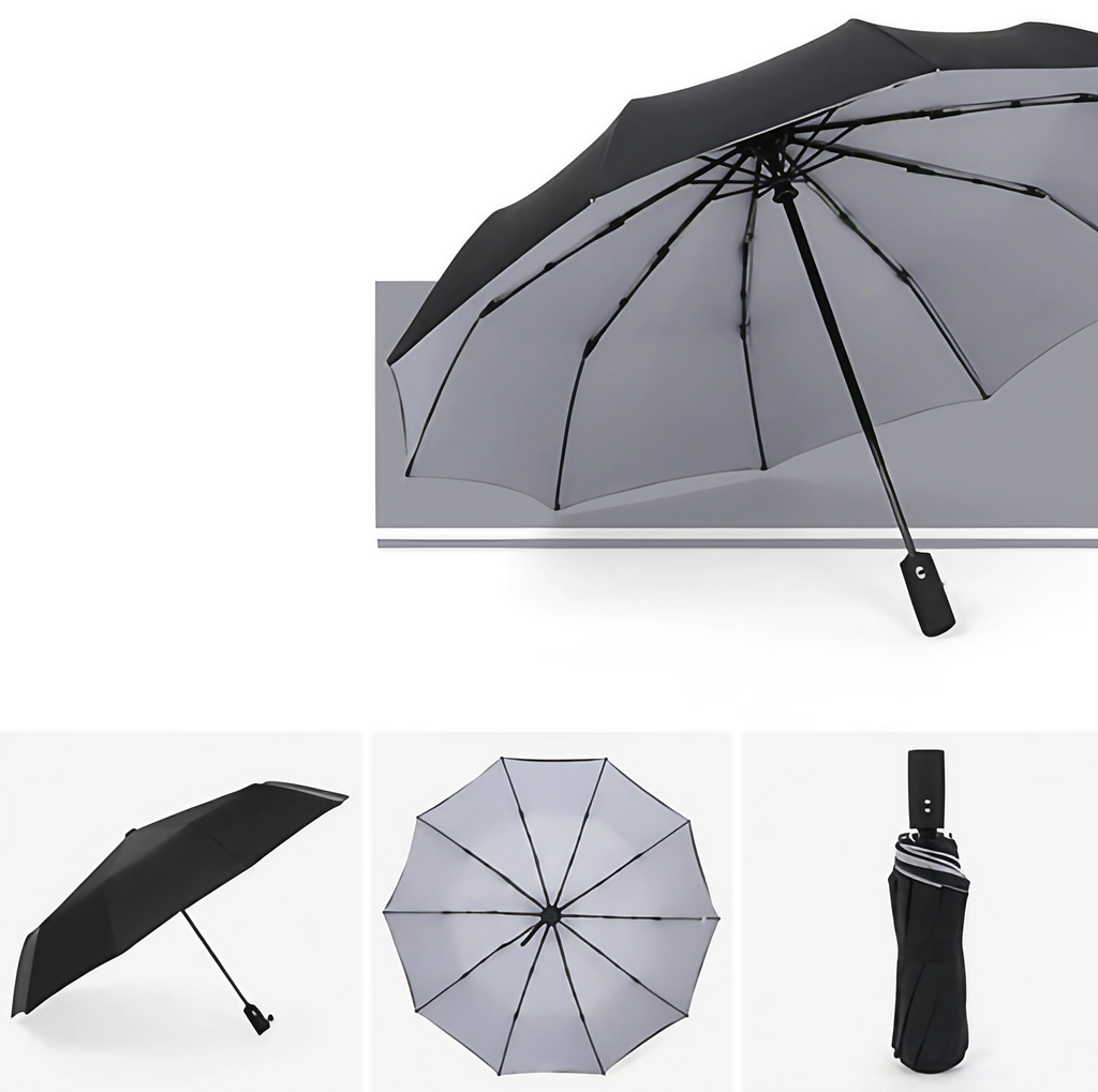 Parapluie anti-vent pliant et compact, cinq coloris, gris