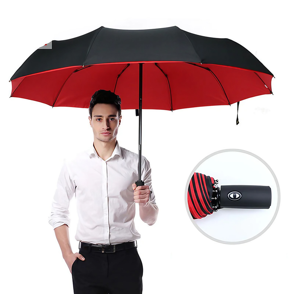 Parapluie anti-vent pliant et compact, cinq coloris, rouge