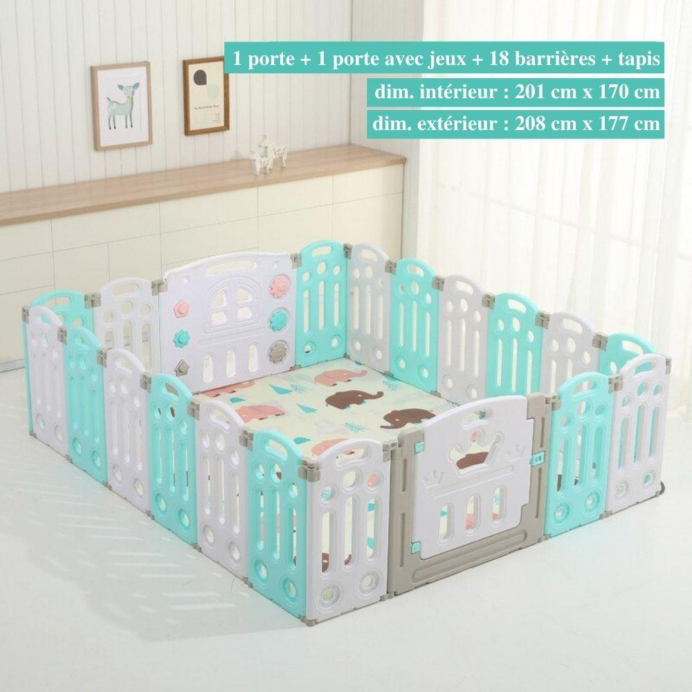 Parc bébé modulable pliable, de 10 à 24 panneaux, avec tapis, turquoise