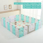 Parc bébé modulable pliable, de 10 à 24 panneaux, avec tapis, turquoise