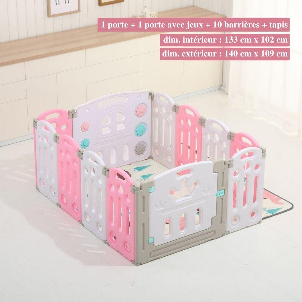 Parc bébé modulable pliable, de 10 à 24 panneaux, avec tapis, rose