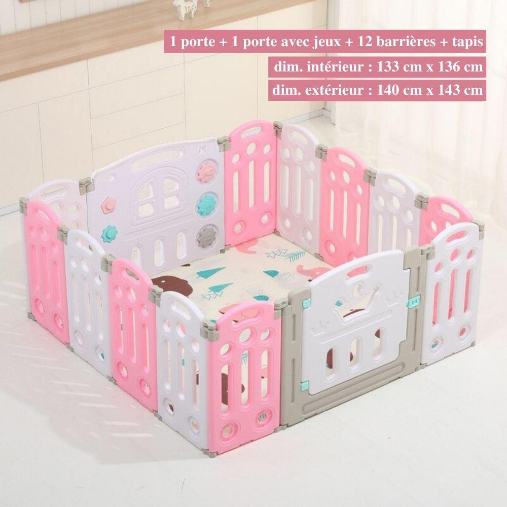 Parc bébé modulable pliable, de 10 à 24 panneaux, avec tapis, rose