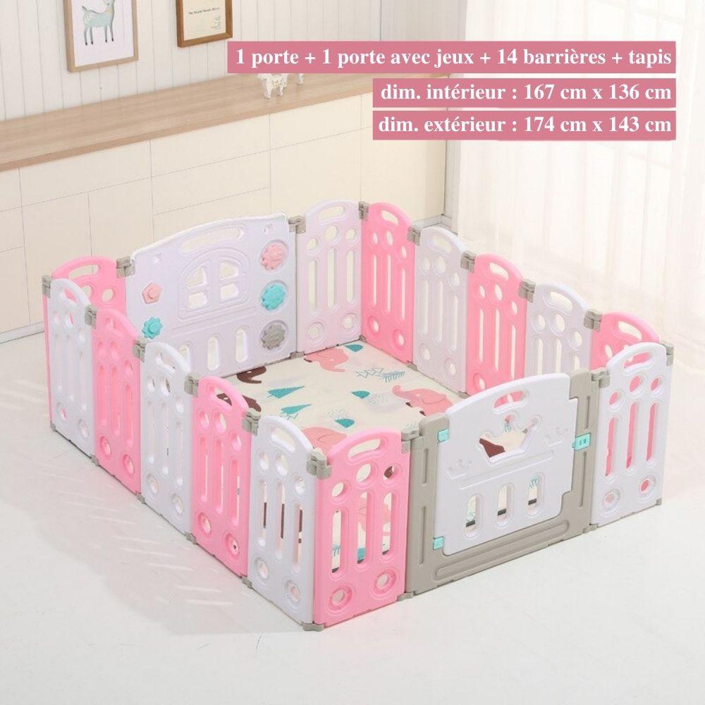 Parc bébé modulable pliable, de 10 à 24 panneaux, avec tapis, rose
