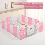Parc bébé modulable pliable, de 10 à 24 panneaux, avec tapis, rose