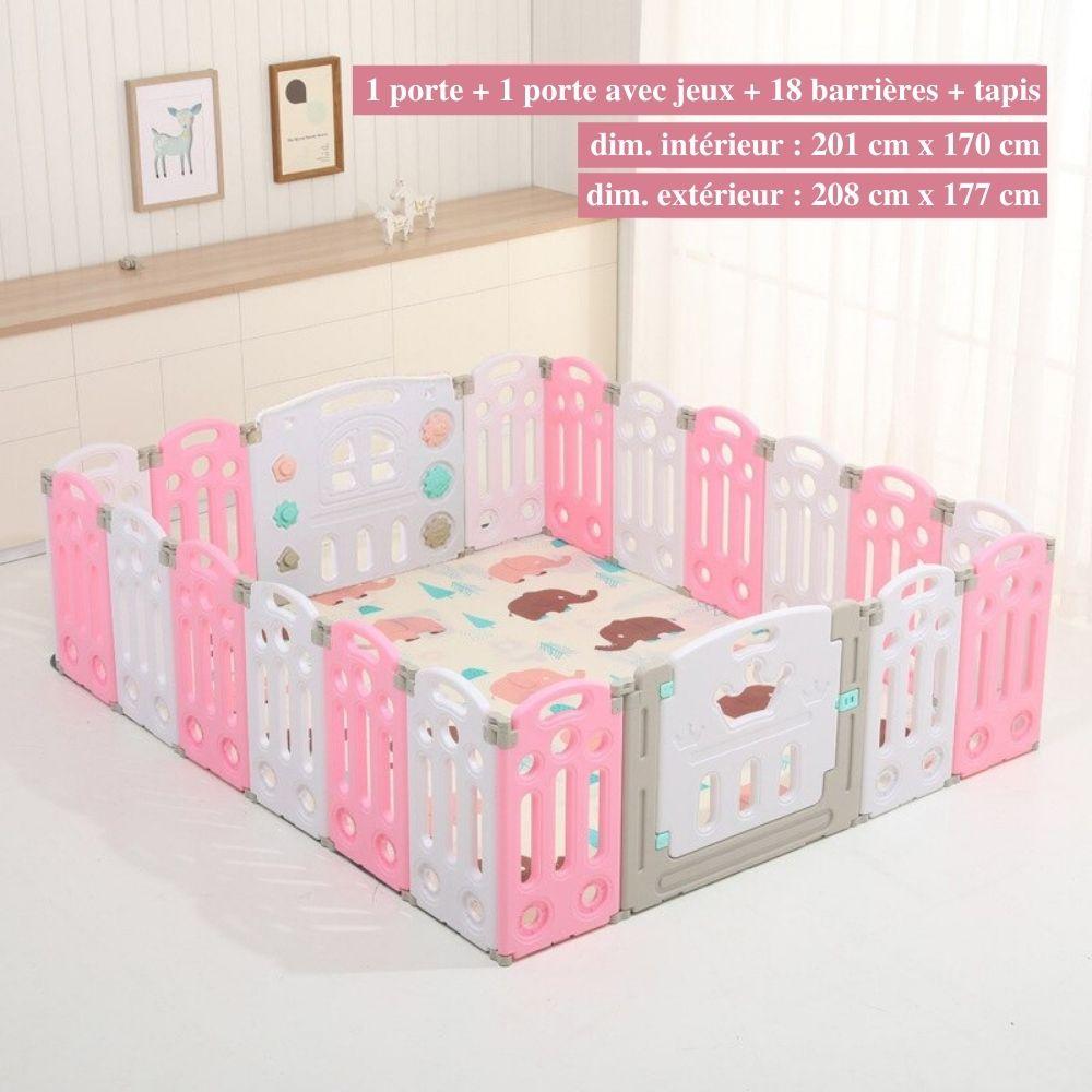 Parc bébé modulable pliable, de 10 à 24 panneaux, avec tapis, rose