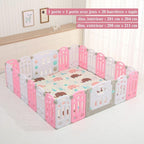 Parc bébé modulable pliable, de 10 à 24 panneaux, avec tapis, rose