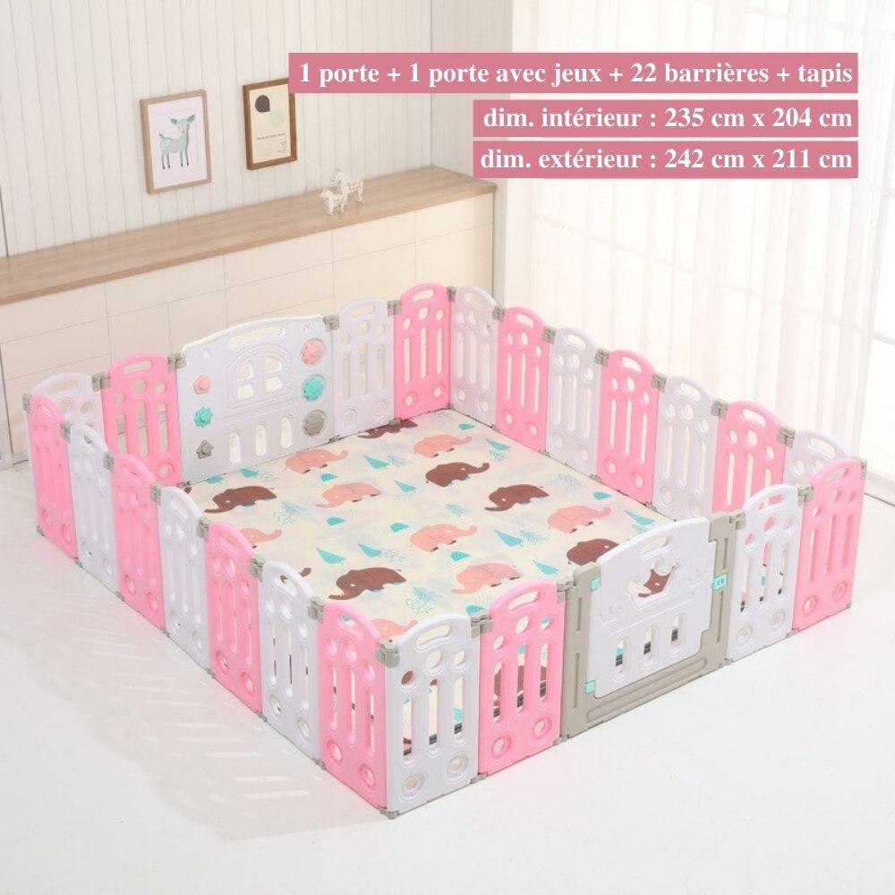 Parc bébé modulable pliable, de 10 à 24 panneaux, avec tapis, rose