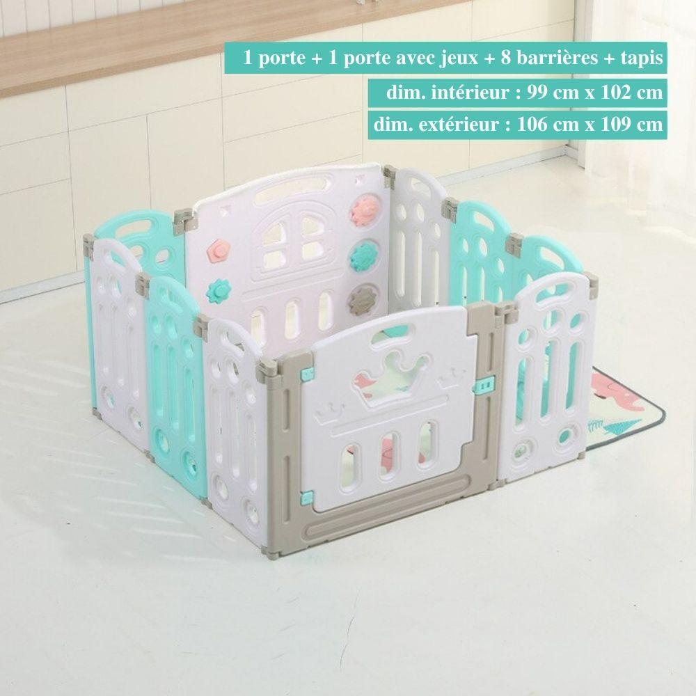 Parc bébé modulable pliable, de 10 à 24 panneaux, avec tapis, turquoise