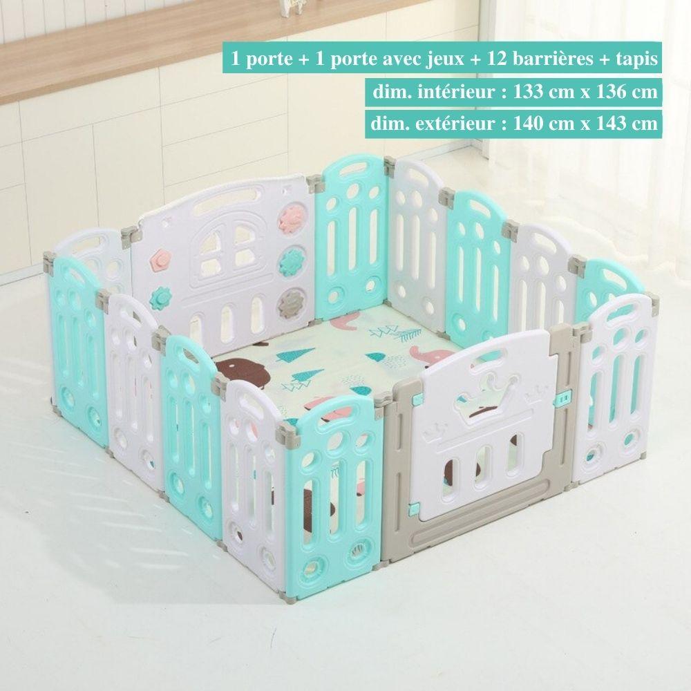 Parc bébé modulable pliable, de 10 à 24 panneaux, avec tapis, turquoise