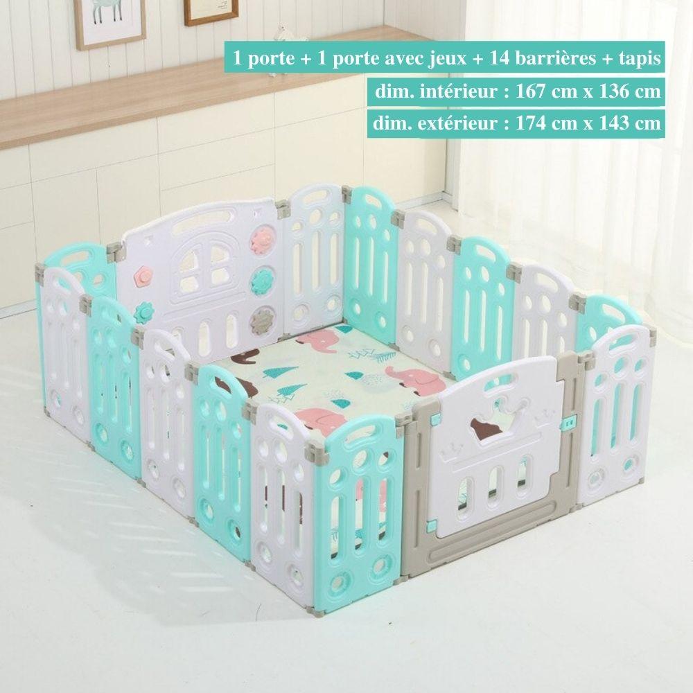 Parc bébé modulable pliable, de 10 à 24 panneaux, avec tapis, turquoise