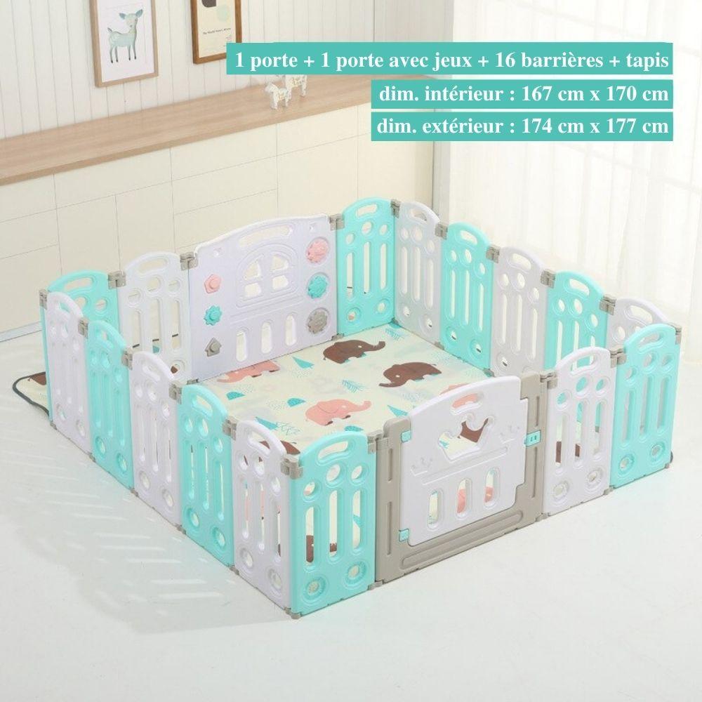 Parc bébé modulable pliable, de 10 à 24 panneaux, avec tapis, turquoise