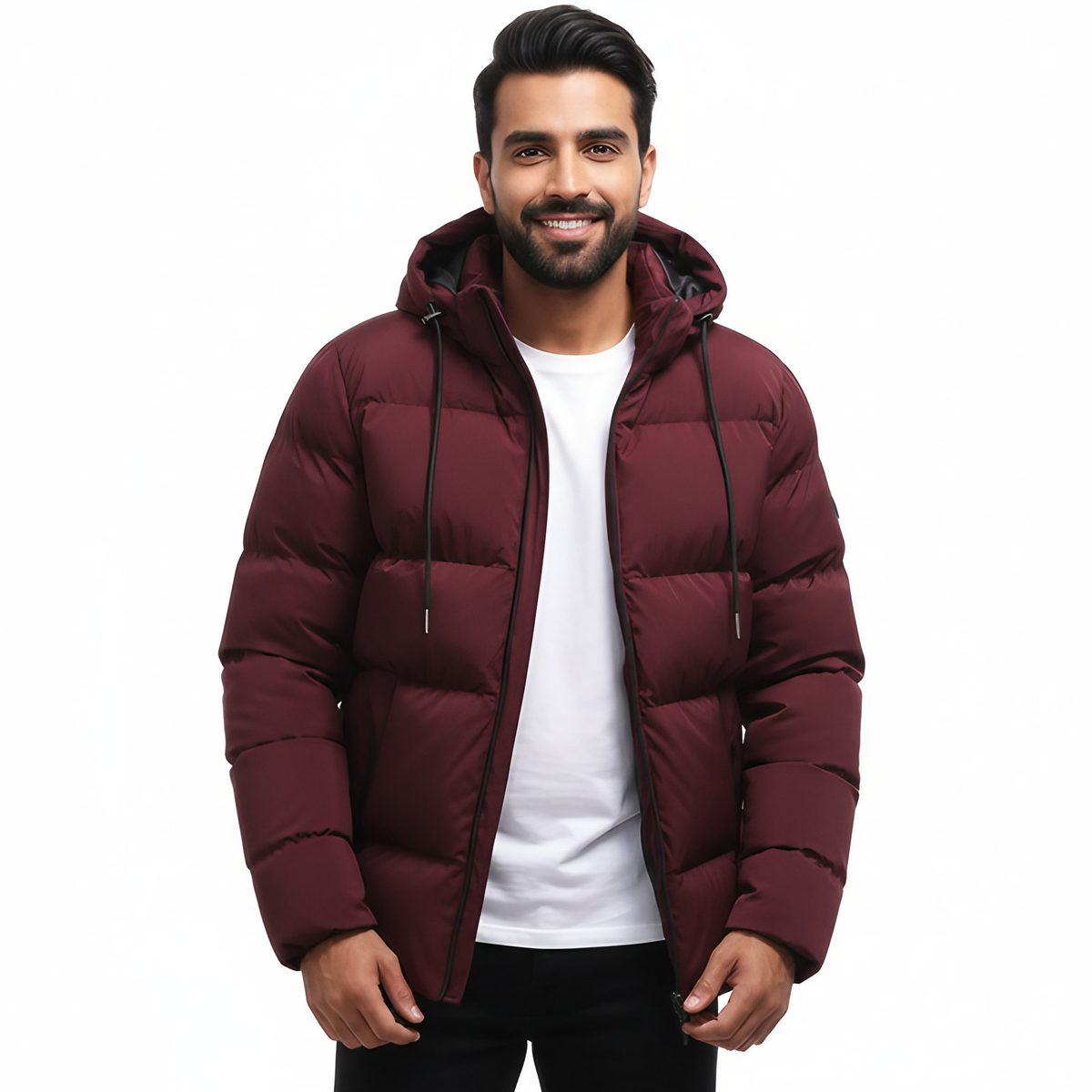 Parka d'hiver homme imperméable à capuche, doublure matelassée, rouge