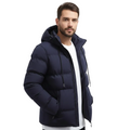 Parka d'hiver homme imperméable à capuche, doublure matelassée, bleu