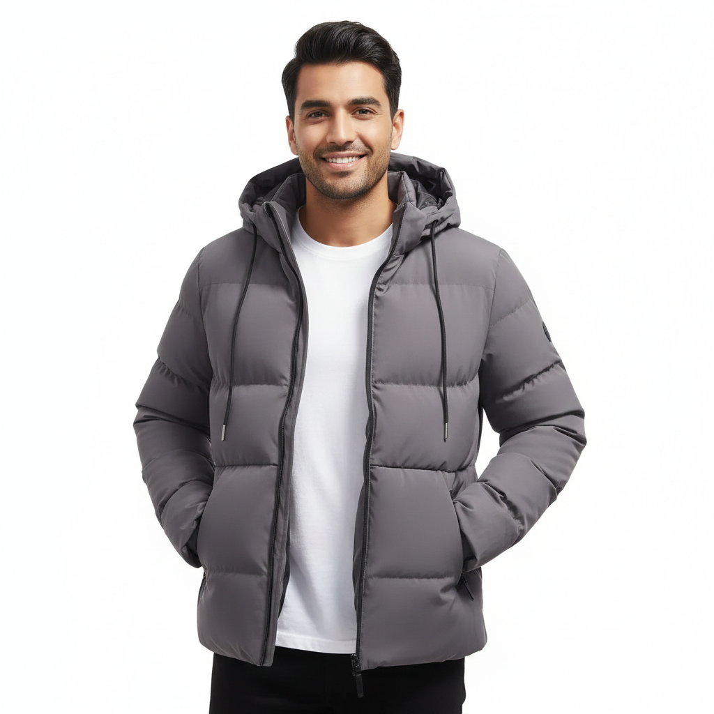 Parka d'hiver homme imperméable à capuche, doublure matelassée, gris