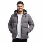 Parka d'hiver homme imperméable à capuche, doublure matelassée, gris