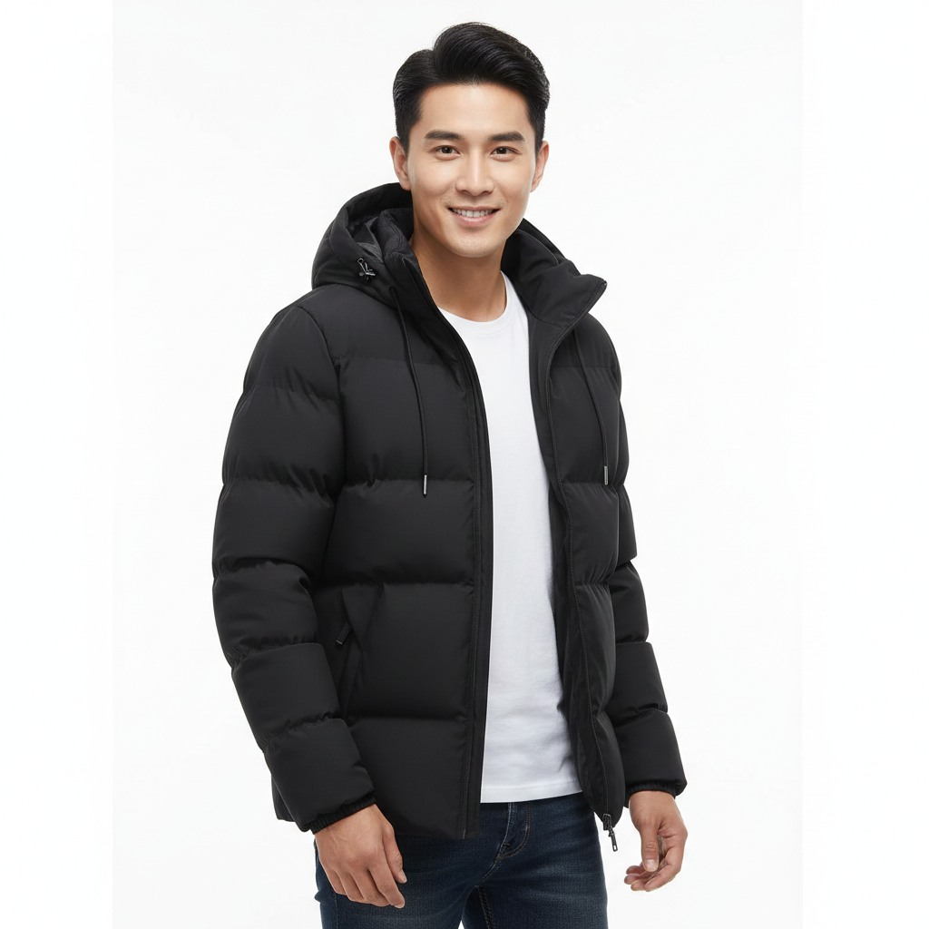 Parka d'hiver homme imperméable à capuche, doublure matelassée, noir