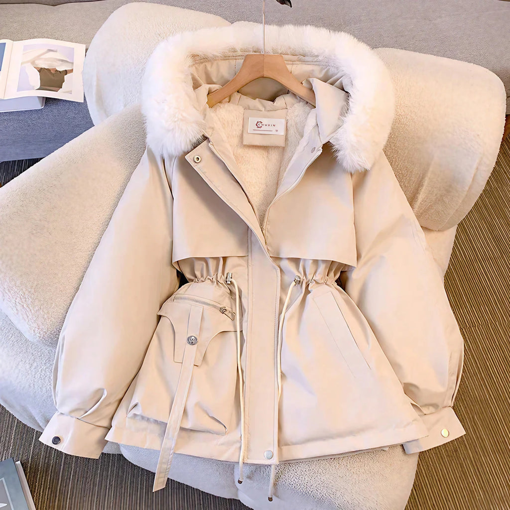 Manteau d'hiver femme à col douillet, quatre coloris, blanc