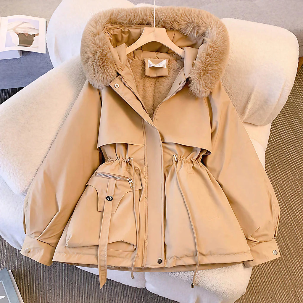 Manteau d'hiver femme à col douillet, quatre coloris, kaki