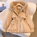 Manteau d'hiver femme à col douillet, quatre coloris, kaki